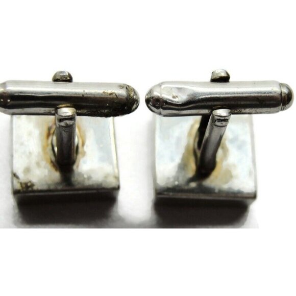 925 Sterling Silver Bisazza Yellow Marble Design Square Cufflinks Vintage - Picture 9 of 9
